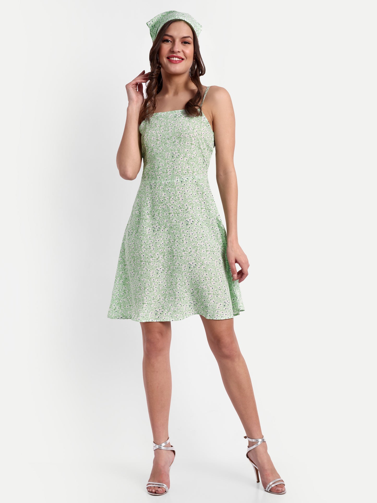 Essque Green Floral Print A-Line Slip Dress