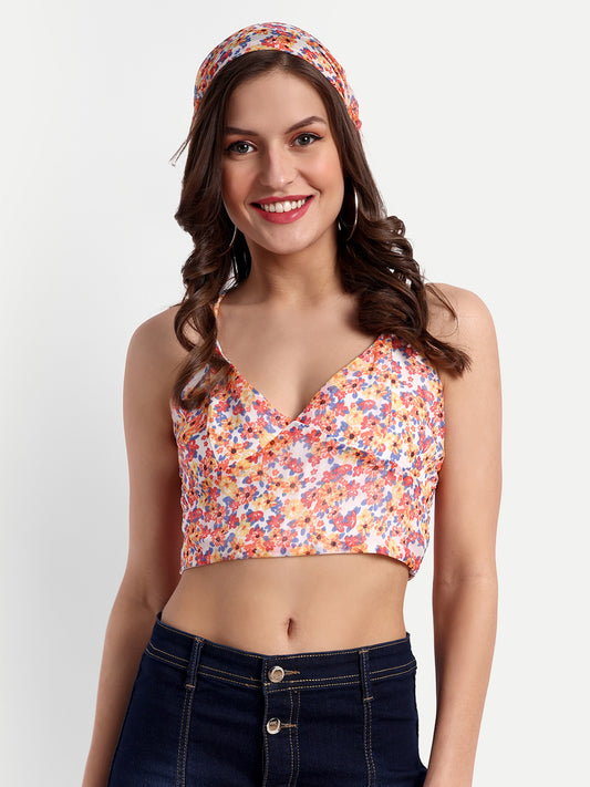 Essque Orange Floral print V-Neck Bralette