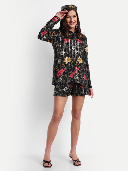 Essque Black Lurex Printed Shirt Co-Ords Set