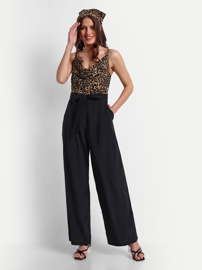 Essque Brown Leopard Print Cowl Neck Jumpsuit