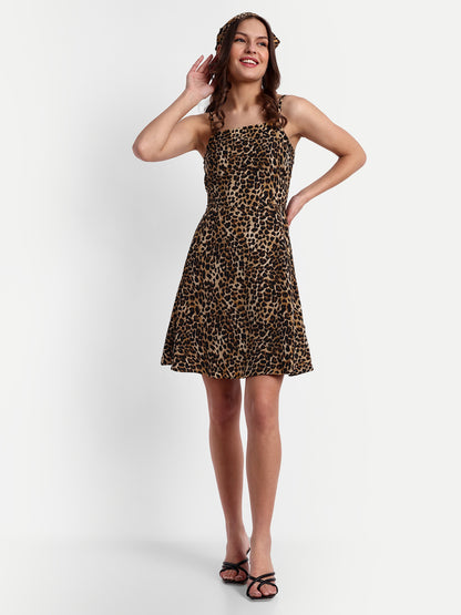 Essque Brown Leopard print A-Line Slip Dress