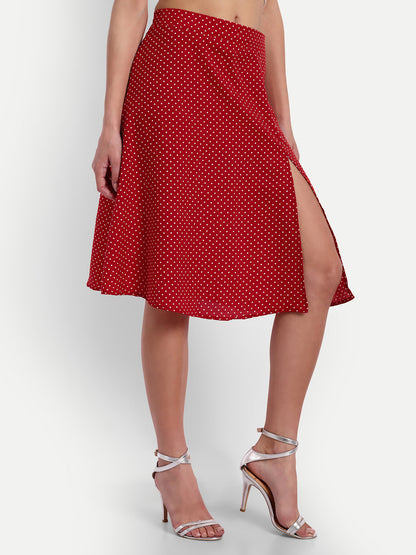 Essque Red Polka Dot Front Slit Skirt