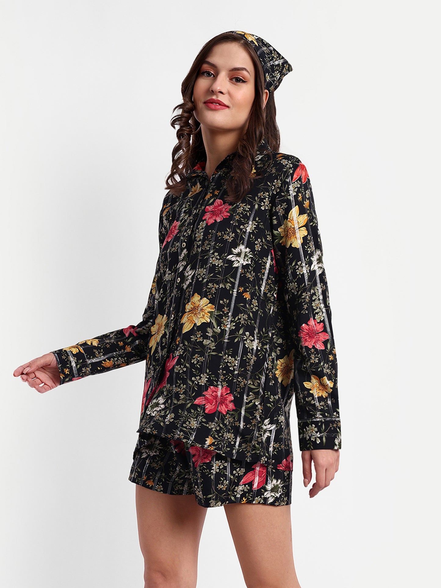 Essque Black Lurex Printed Shirt Co-Ords Set