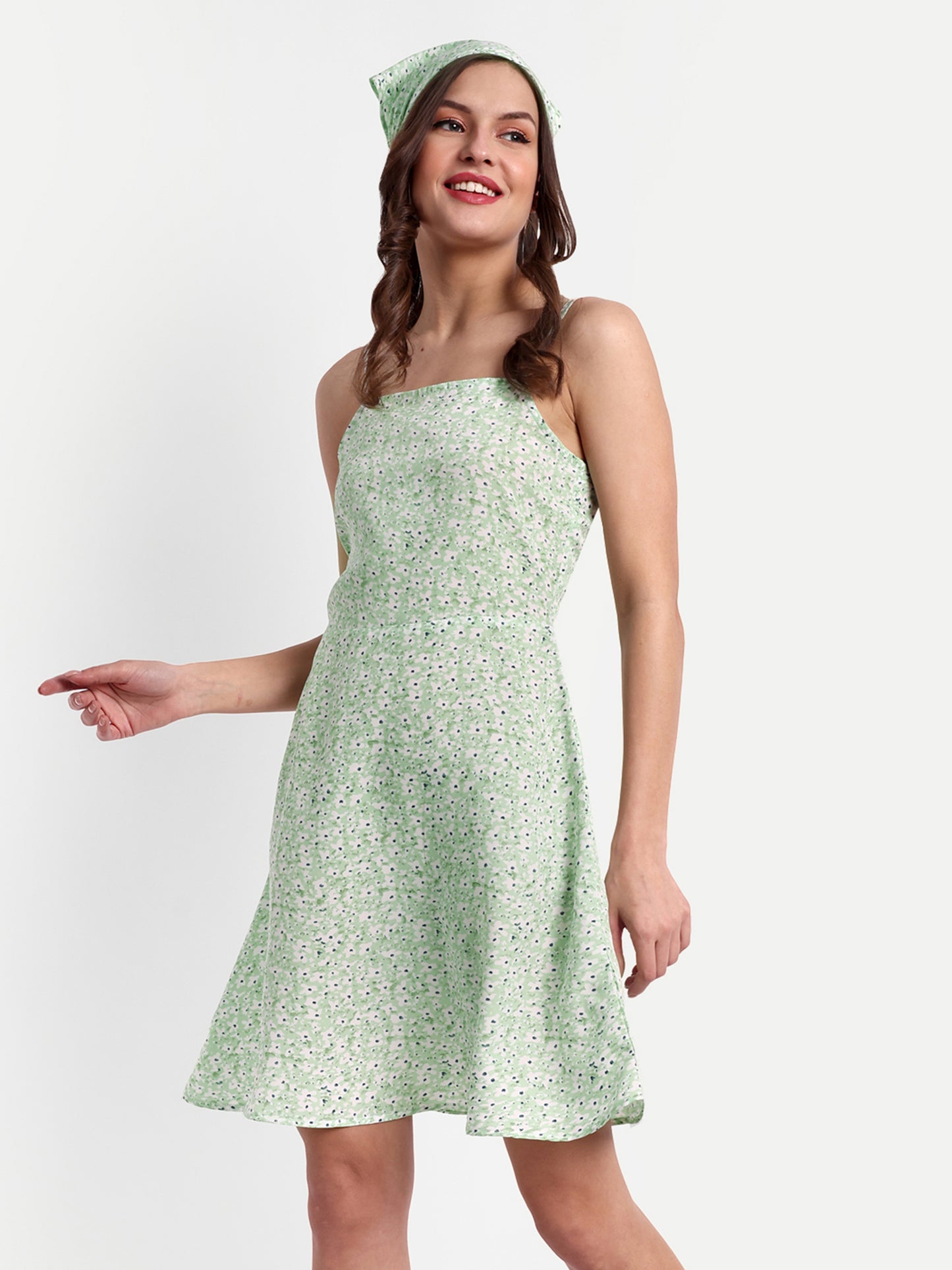 Essque Green Floral Print A-Line Slip Dress