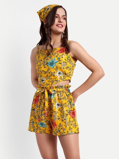 Essque Yellow Lurex Print Top & Shorts Co-Ords Set