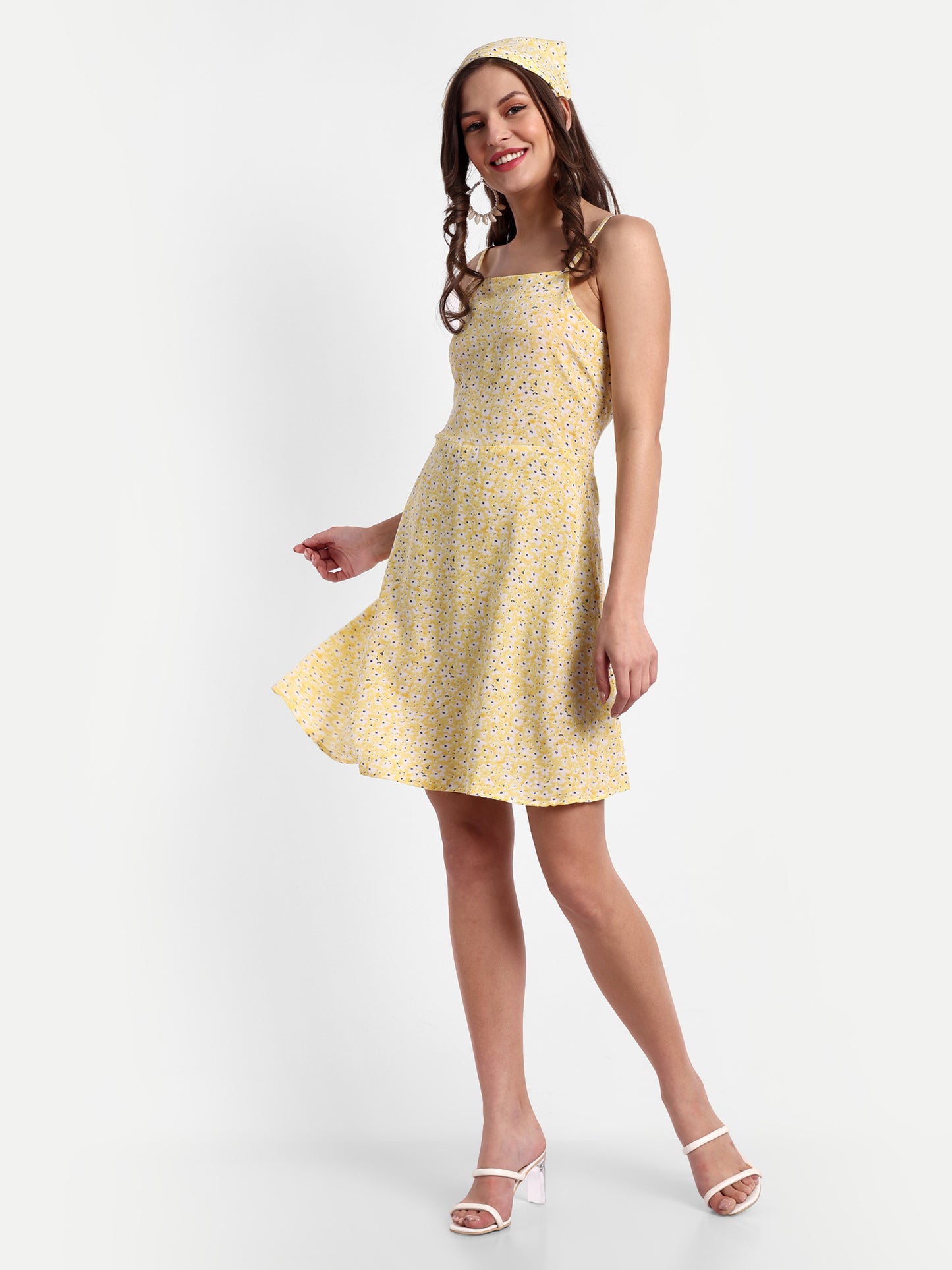 Essque Yellow Floral Print A-Line Slip Dress