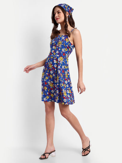 Essque Light Blue Multi small Floral Print A-Line Slip Dress