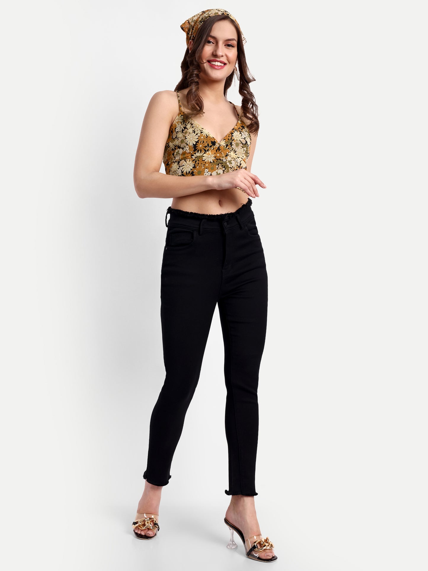 Essque Brown multi Floral print V-Neck Bralette