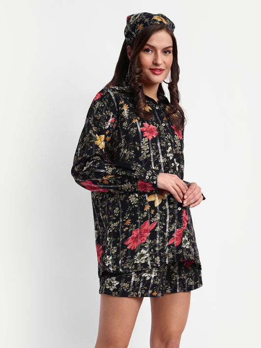 Essque Black Lurex Printed Shirt Co-Ords Set