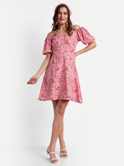 Essque Pink Floral Print Sweetheart Neck Empire Dress