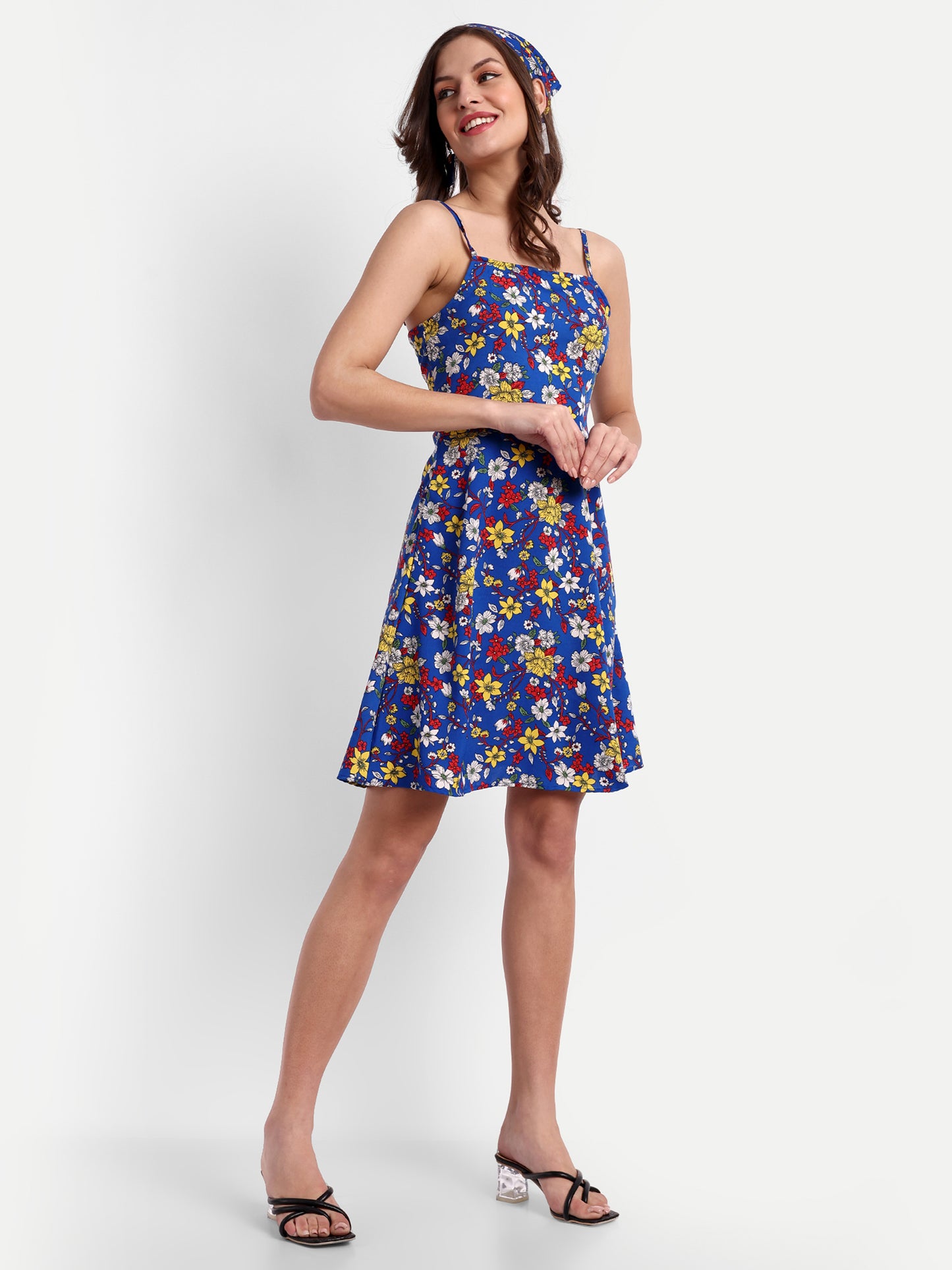 Essque Light Blue Multi small Floral Print A-Line Slip Dress