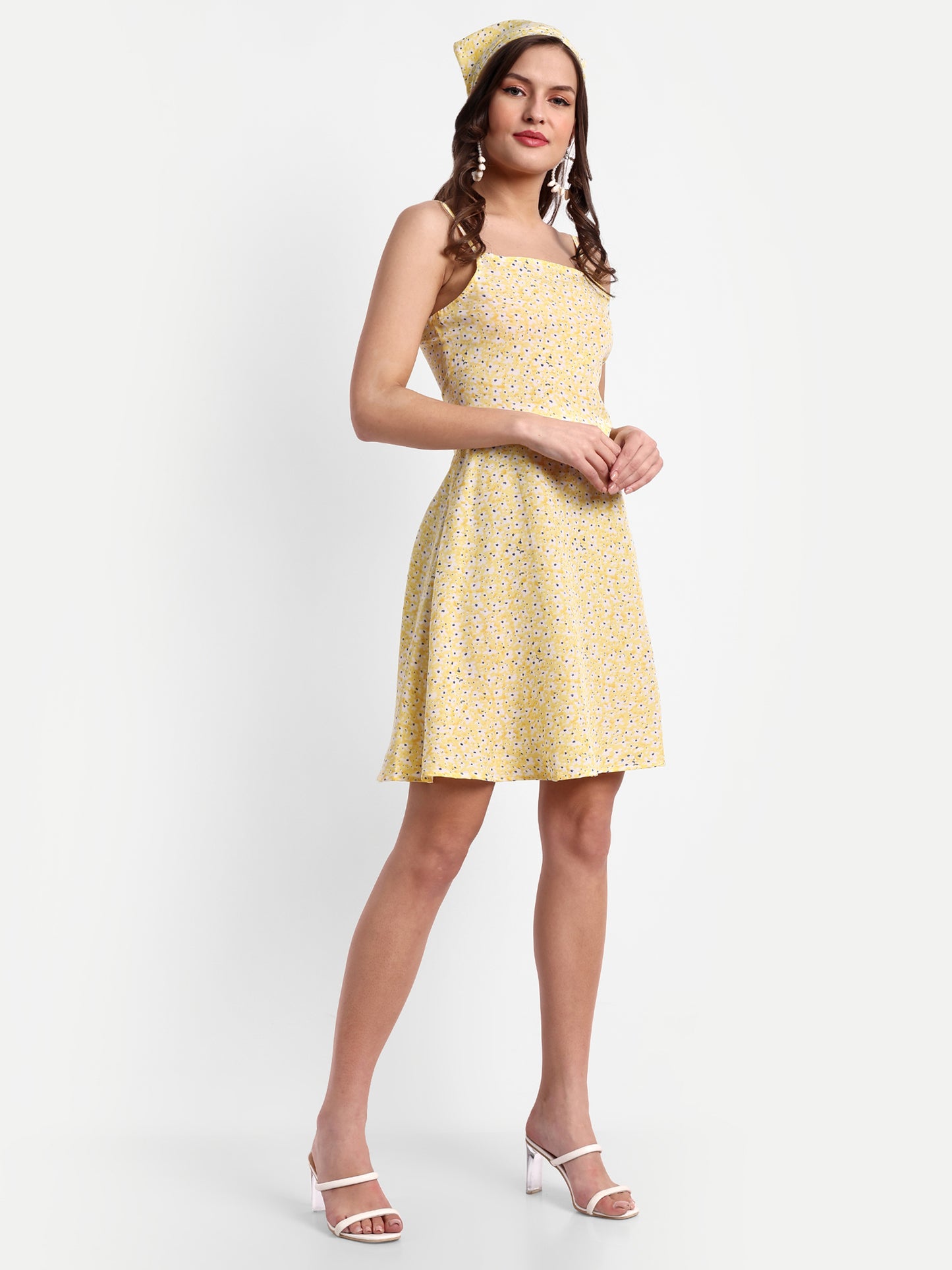 Essque Yellow Floral Print A-Line Slip Dress