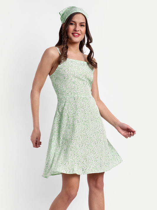 Essque Green Floral Print A-Line Slip Dress