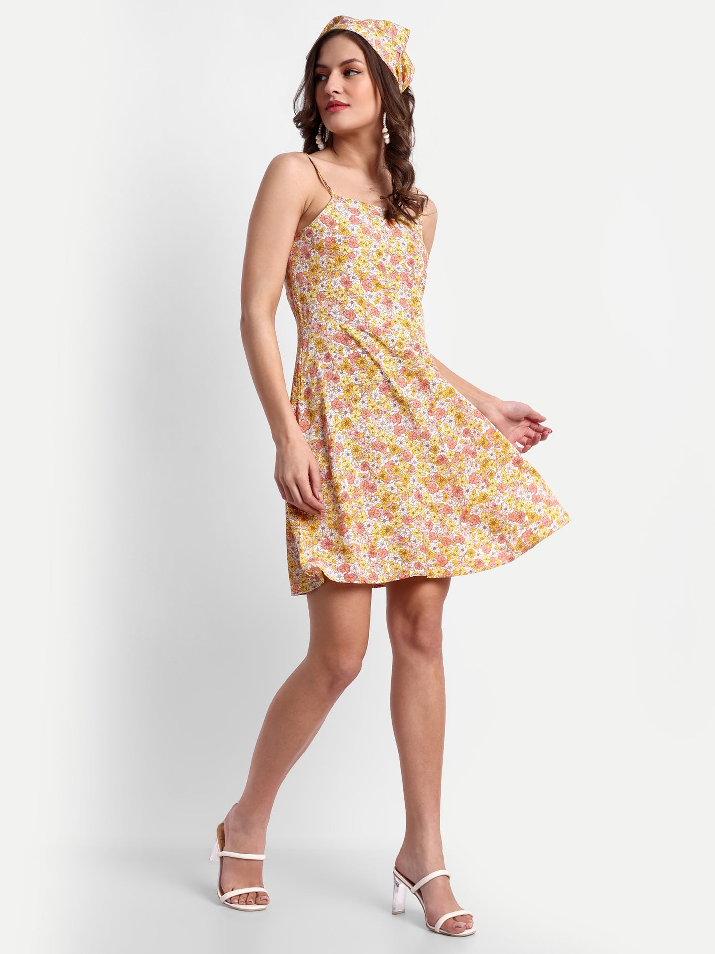 Essque Yellow Orange Multi Floral Print A-Line Slip Dress