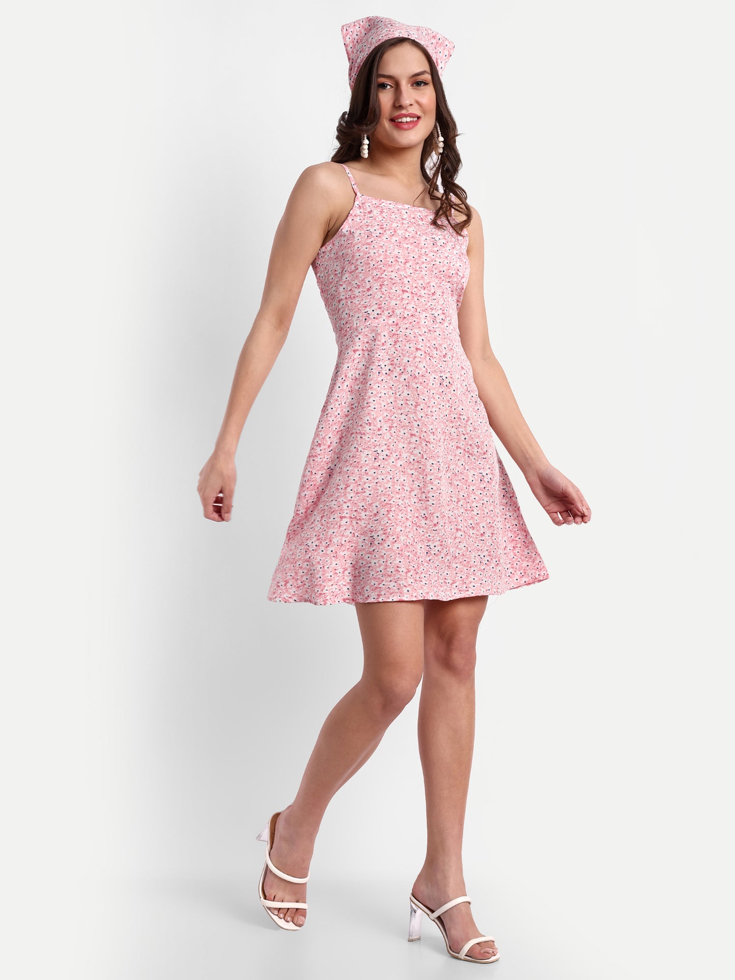 Essque Pink Floral Print A-Line Slip Dress