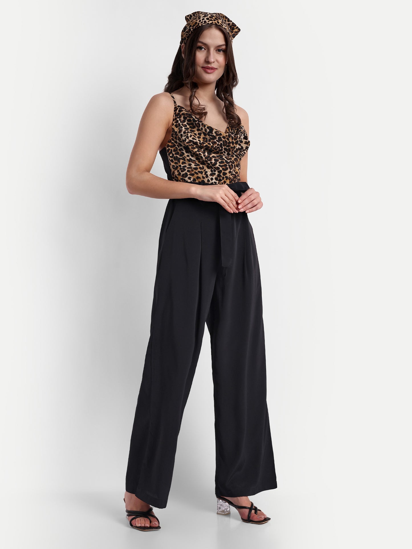 Essque Brown Leopard Print Cowl Neck Jumpsuit