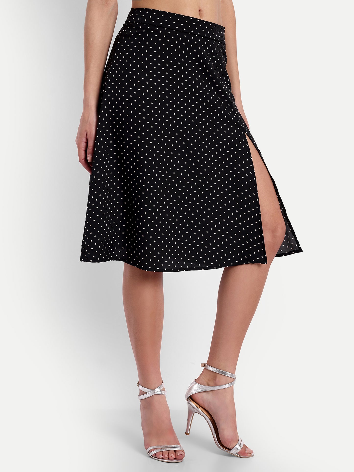 Essque Black Polka Dot Front Slit Skirt