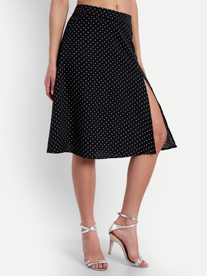 Essque Black Polka Dot Front Slit Skirt