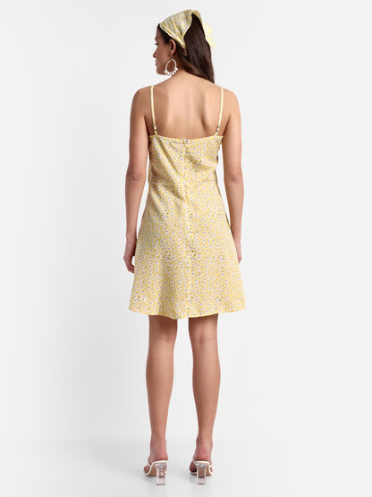 Essque Yellow Floral Print A-Line Slip Dress