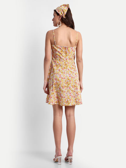 Essque Yellow Orange Multi Floral Print A-Line Slip Dress