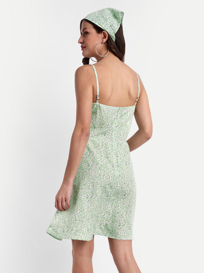 Essque Green Floral Print A-Line Slip Dress