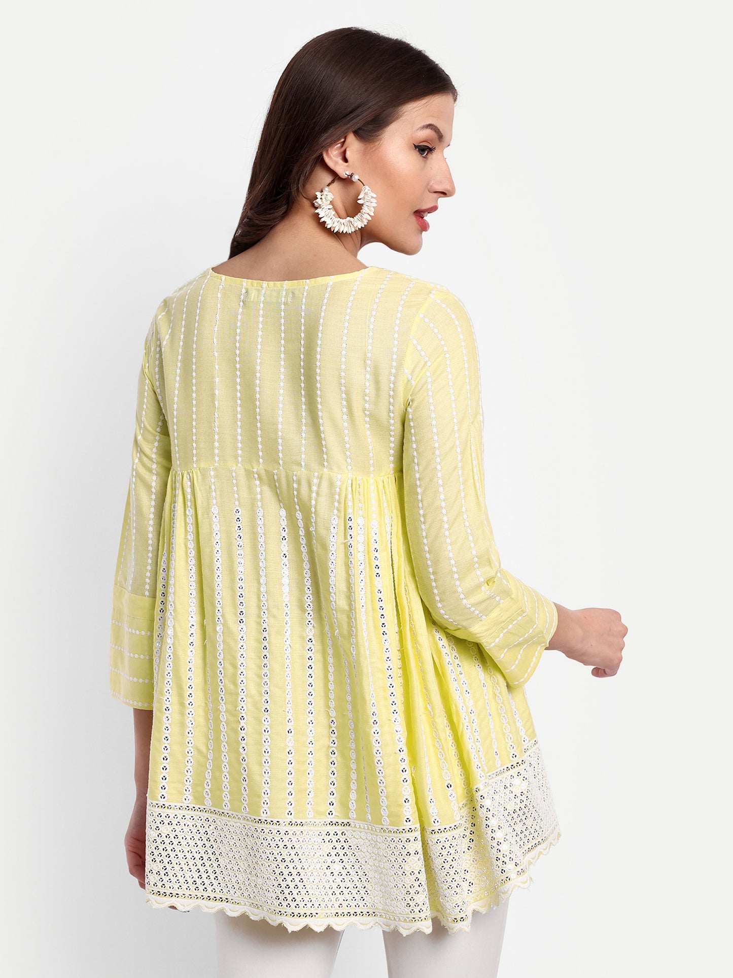 Essque Yellow Embroidered Mirror work A-Line Top