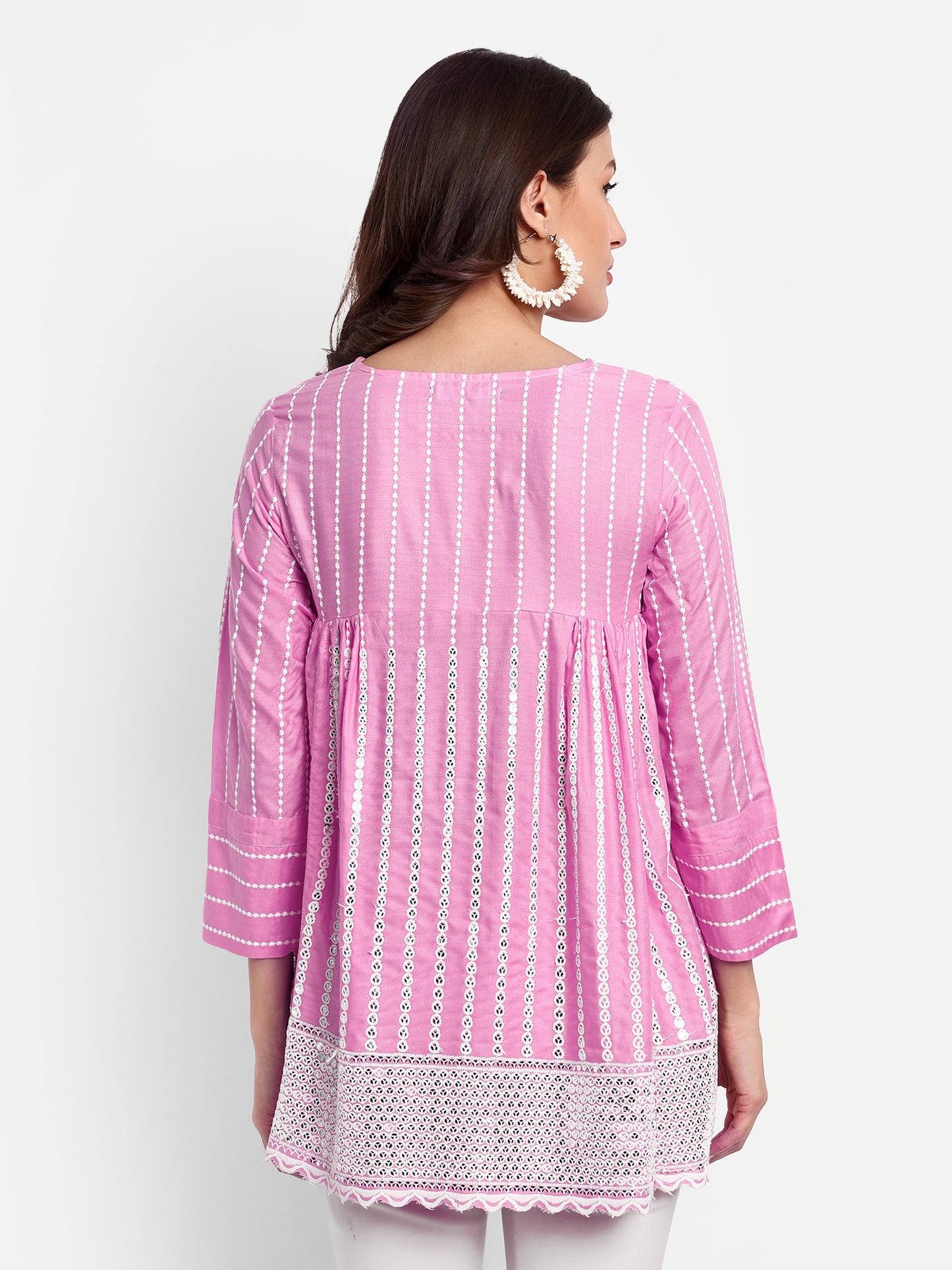 Essque Pink Embroidered Mirror work A-Line Top