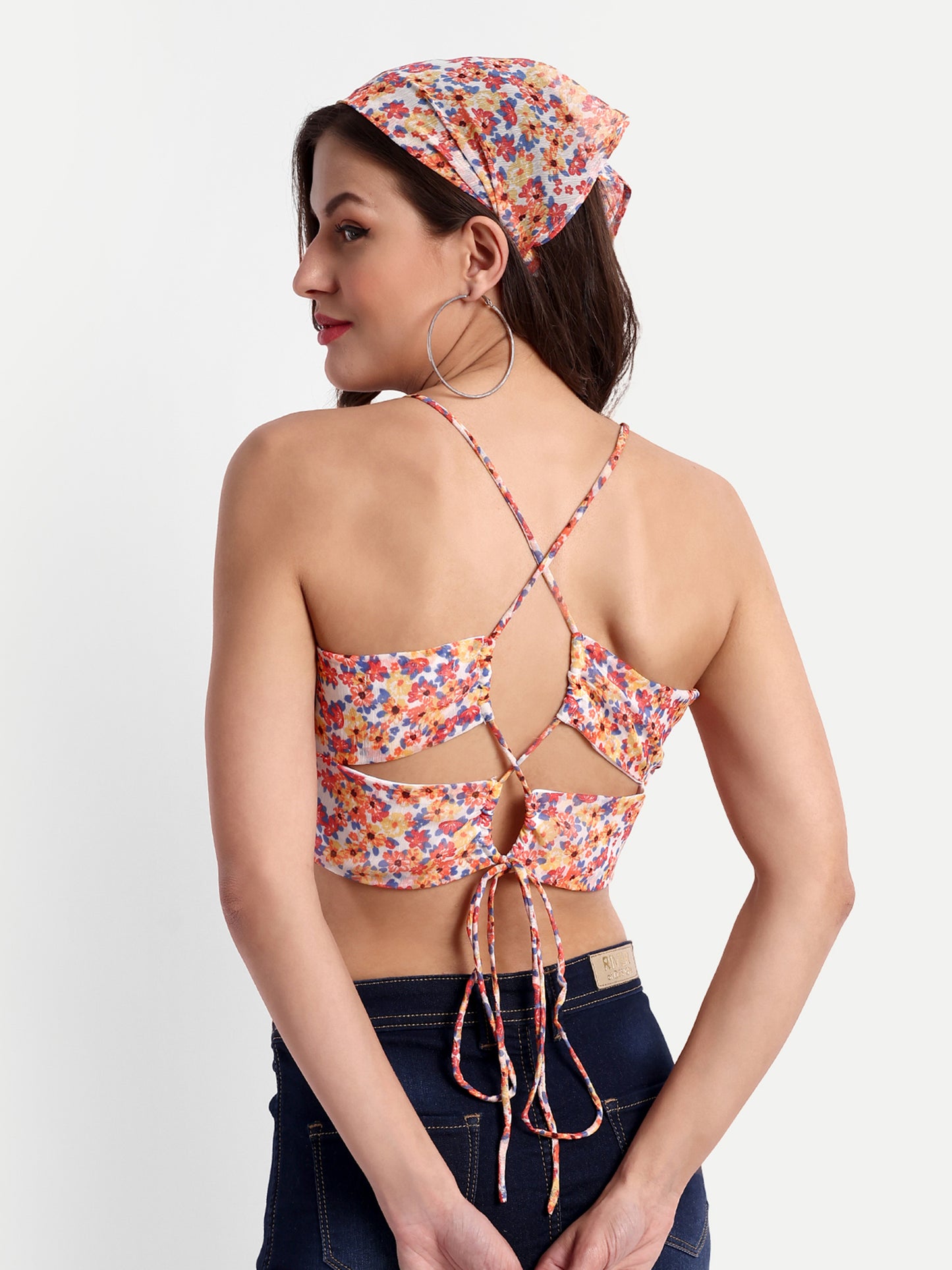 Essque Orange Floral print V-Neck Bralette