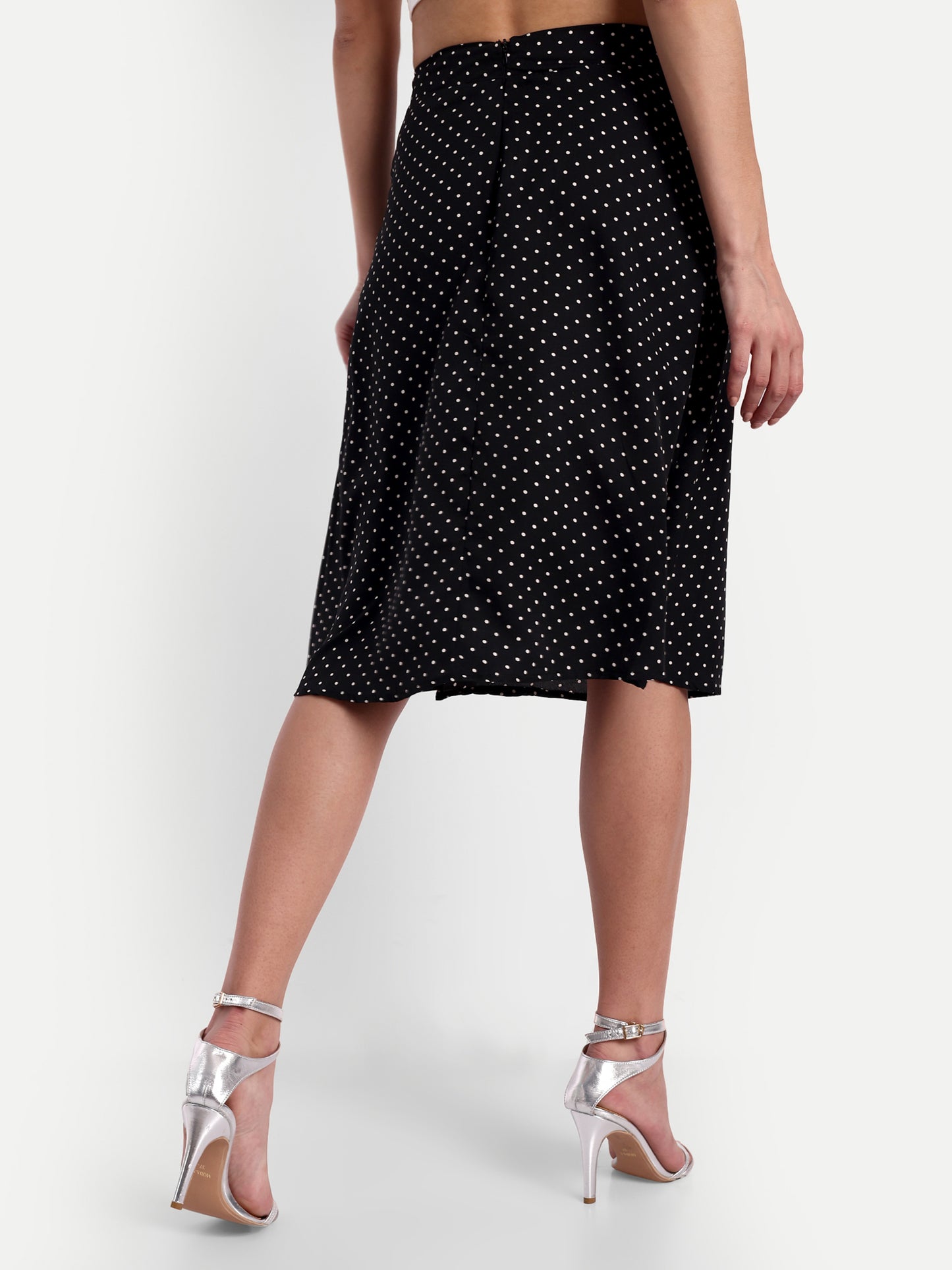 Essque Black Polka Dot Front Slit Skirt