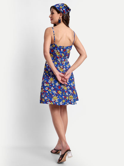 Essque Light Blue Multi small Floral Print A-Line Slip Dress