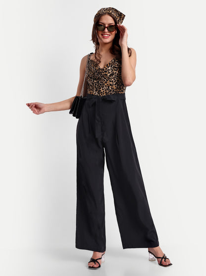 Essque Brown Leopard Print Cowl Neck Jumpsuit