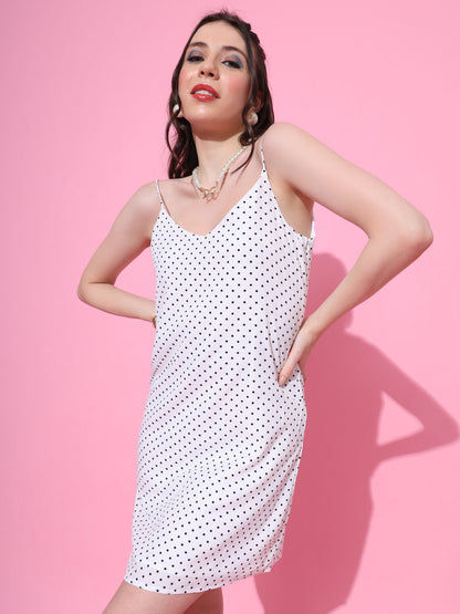 Essque Women White Polka Dot V-Neck Slip Dress