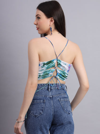 Essque Blue Tie-Dye print V-Neck Bralette