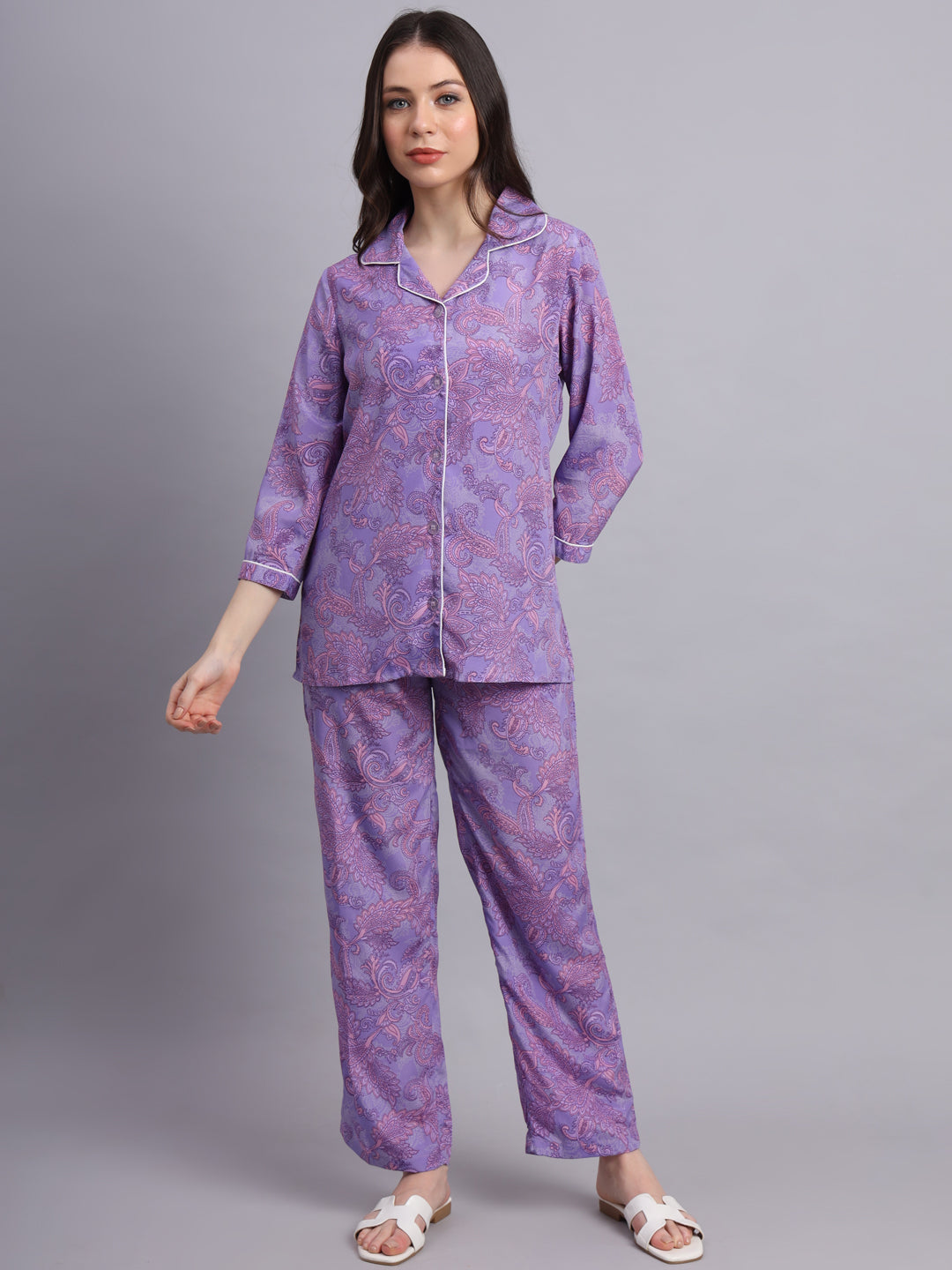 Essque Lavender Printed Shirt Pyjama Night Suit