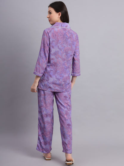 Essque Lavender Printed Shirt Pyjama Night Suit