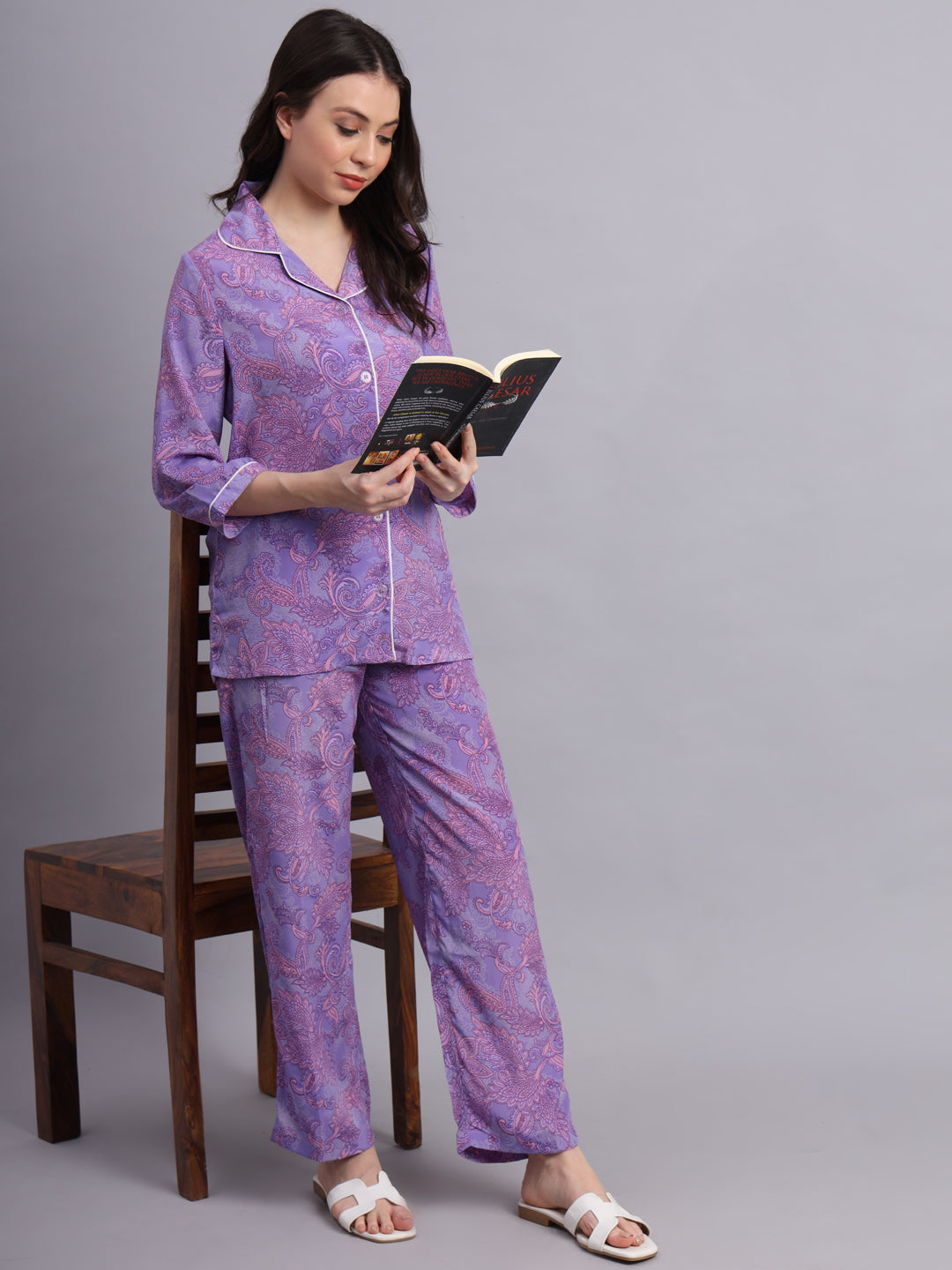 Essque Lavender Printed Shirt Pyjama Night Suit