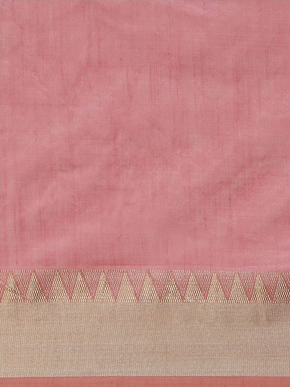 Pink & Golden Silk Chanderi Ready to wear Saree (With Blouse piece)