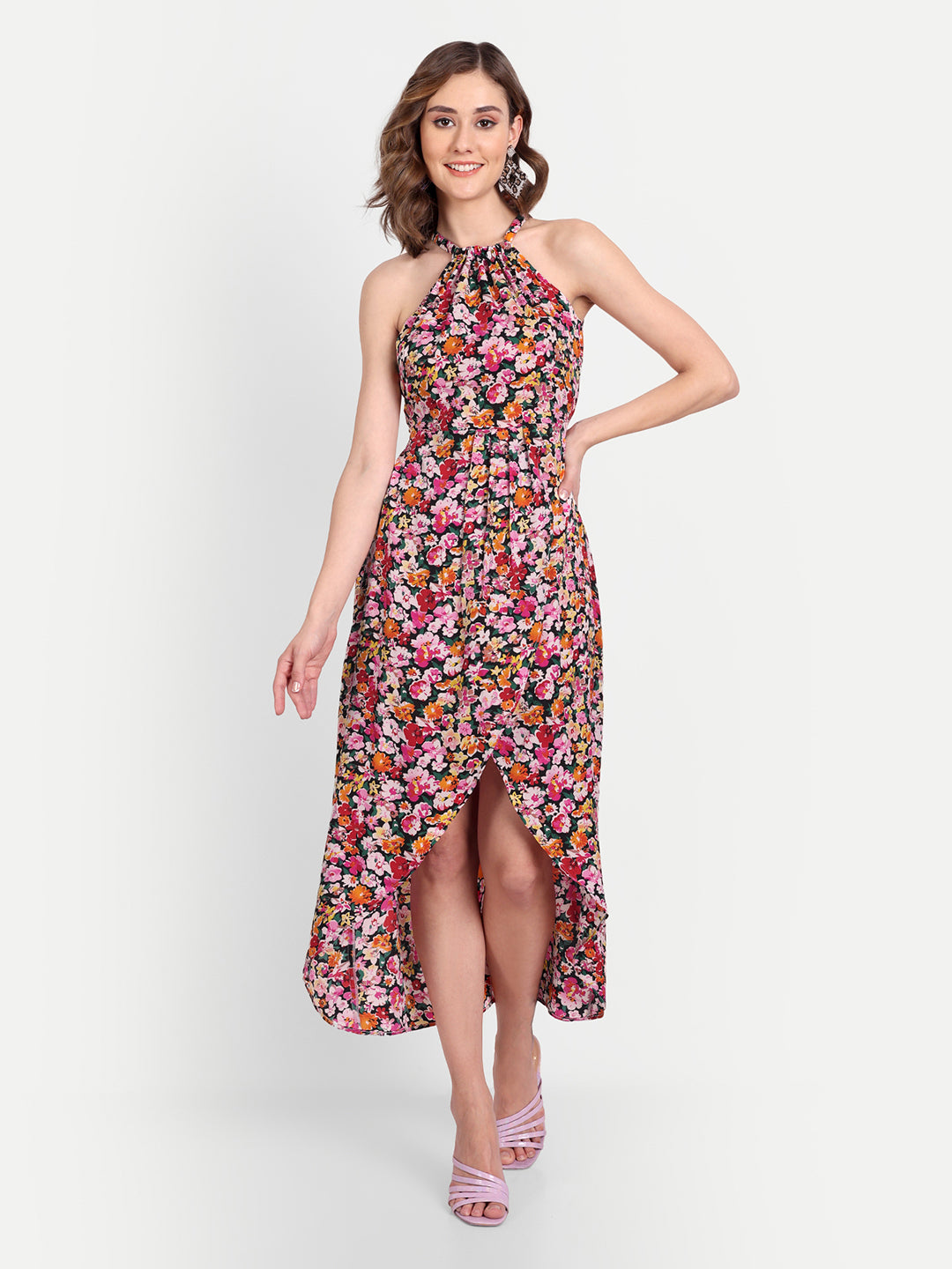 Essque Multi Floral Print Halter Neck Tie-Up Dress - Essque Attire With Attitude