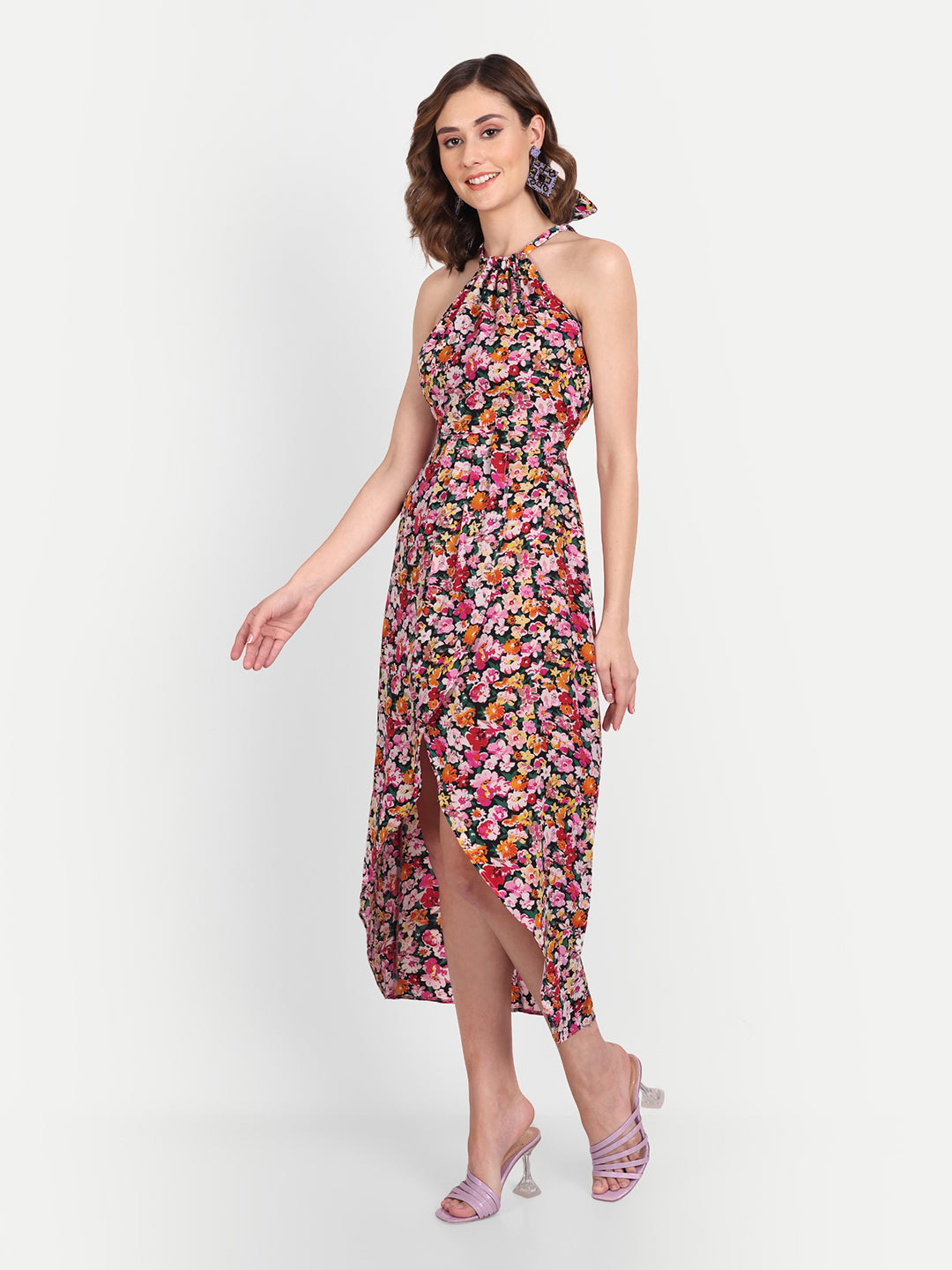 Essque Multi Floral Print Halter Neck Tie-Up Dress - Essque Attire With Attitude