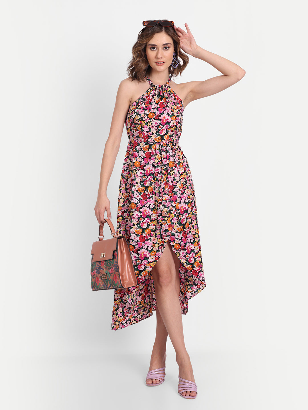 Essque Multi Floral Print Halter Neck Tie-Up Dress - Essque Attire With Attitude