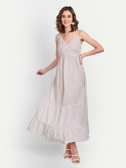 Essque Women White Polka Dot Maxi Dress - Essque Attire With Attitude