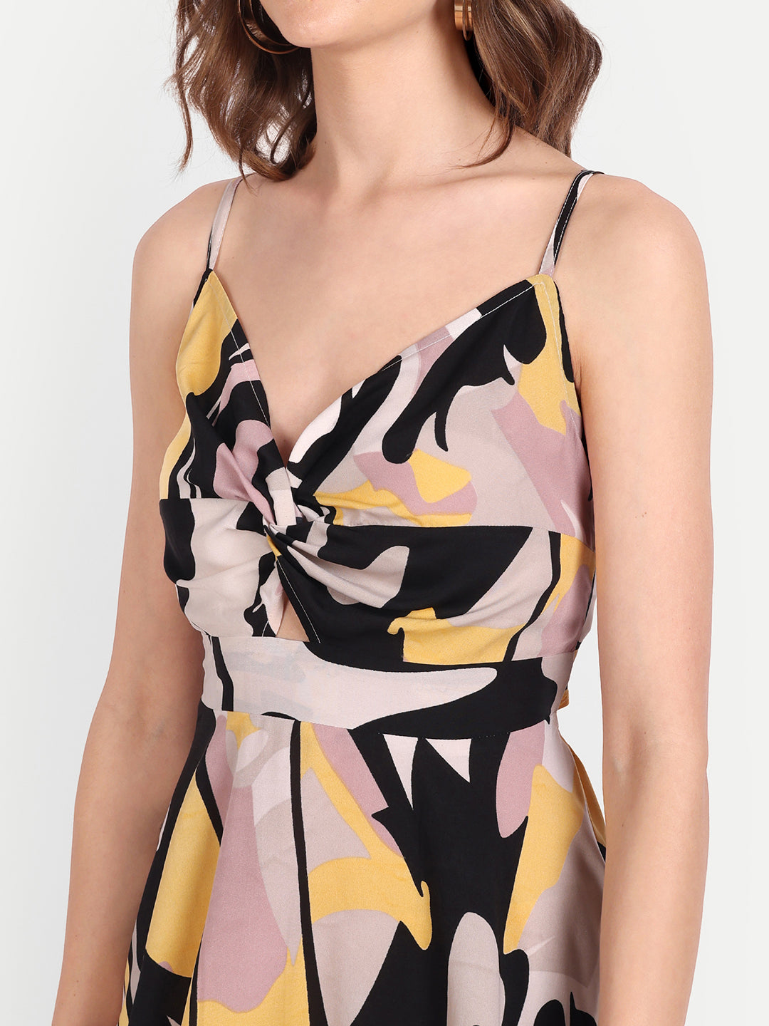 Essque Multi Abstract Print Back Knotting Fit and Flare Mini Dress - Essque Attire With Attitude