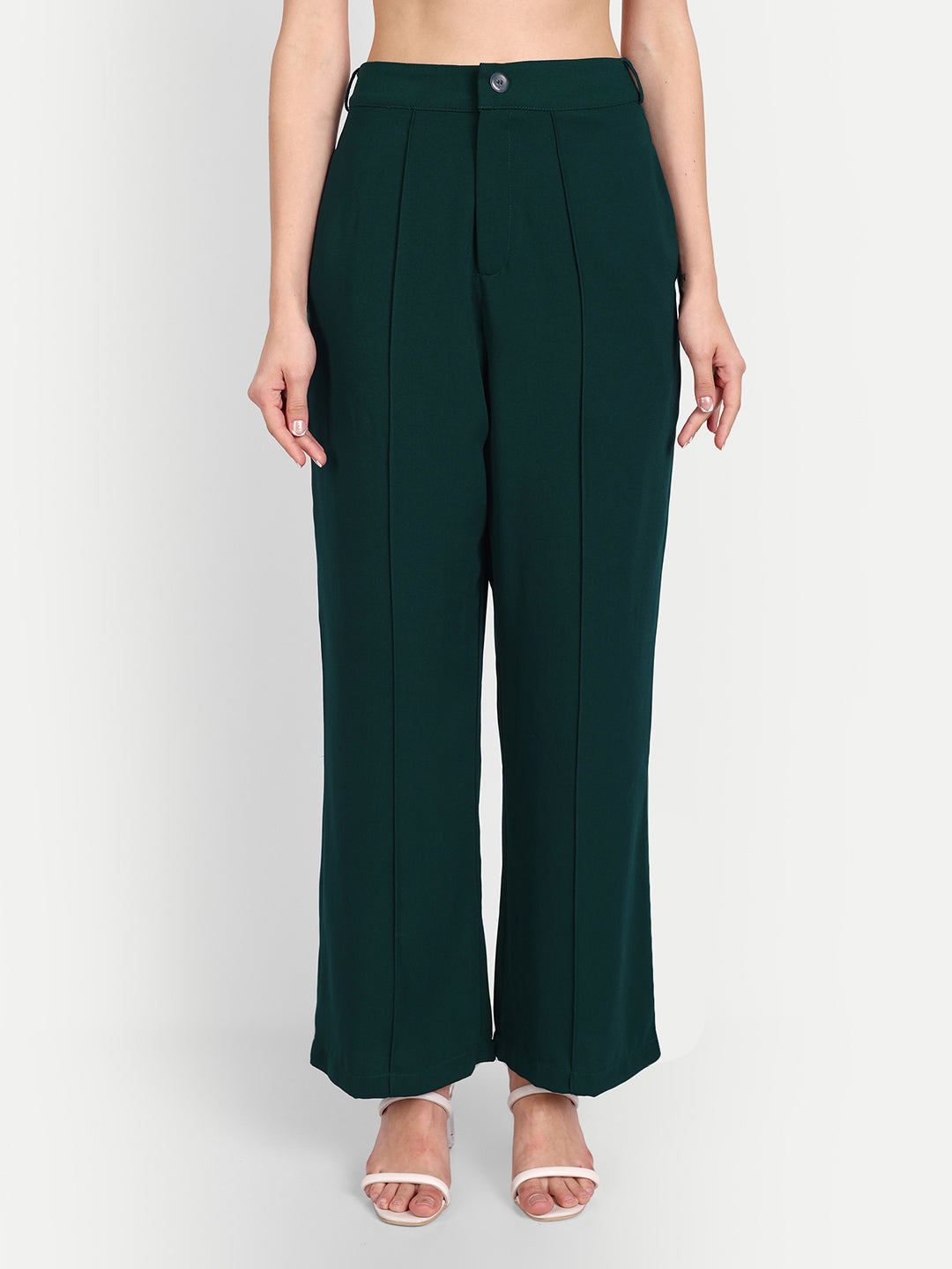 Essque Green Solid Women Front Pin tucks Trouser - Essque Attire With Attitude