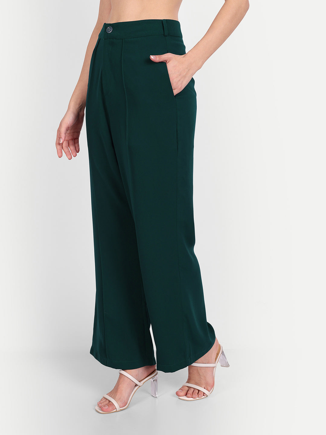 Essque Green Solid Women Front Pin tucks Trouser - Essque Attire With Attitude