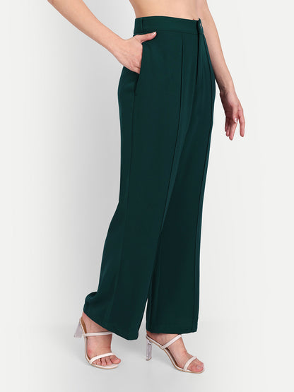 Essque Green Solid Women Front Pin tucks Trouser - Essque Attire With Attitude