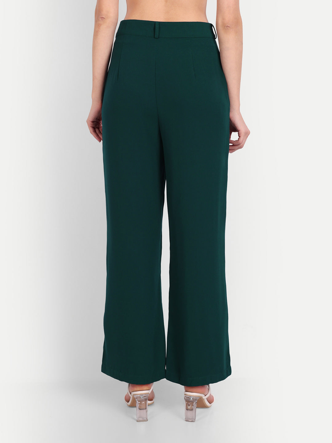 Essque Green Solid Women Front Pin tucks Trouser - Essque Attire With Attitude