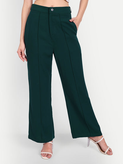 Essque Green Solid Women Front Pin tucks Trouser - Essque Attire With Attitude