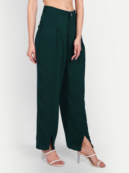 Essque Green Solid Women Front Hemline Slit Pant - Essque Attire With Attitude