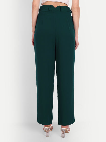 Essque Green Solid Women Front Hemline Slit Pant - Essque Attire With Attitude