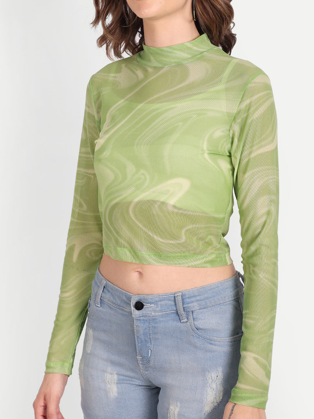 Essque Green Mesh Abstract Print Back Zipper Opening Top - Essque Attire With Attitude